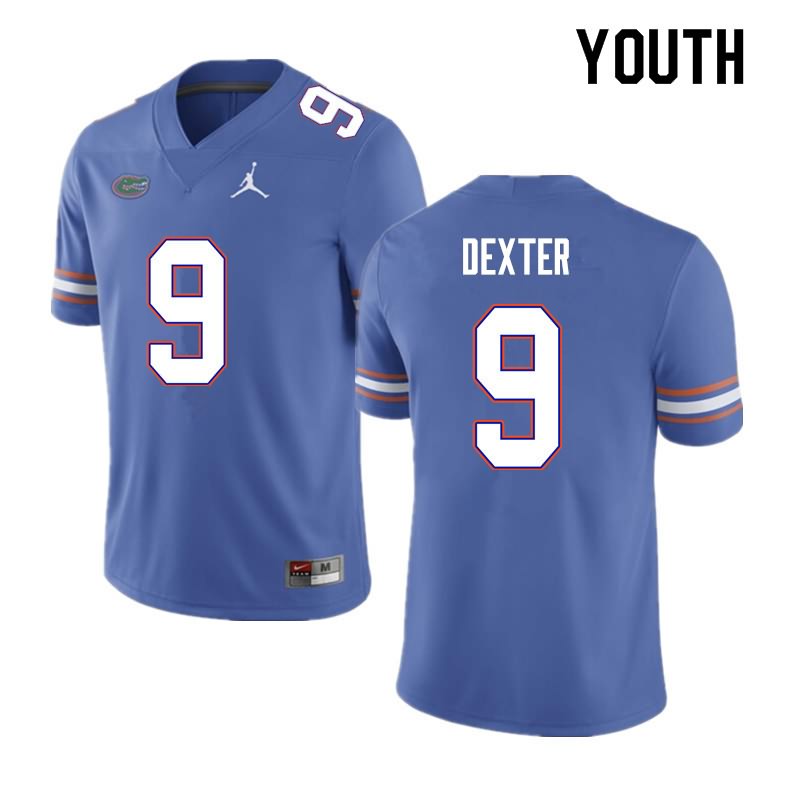 NCAA Florida Gators Gervon Dexter Youth #9 Nike Blue Stitched Authentic College Football Jersey GYV7664II